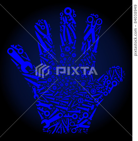 Mosaic Palm Fingers of Service Tools in Blue Colors 84038949