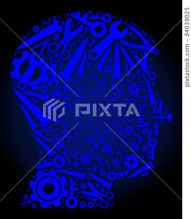 Composition Man Head Profile of Service Tools in Blue Colors 84039025