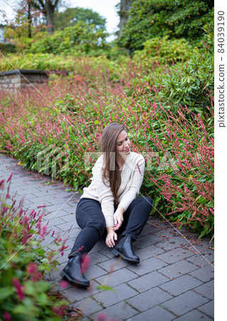 White young european woman in park 84039190