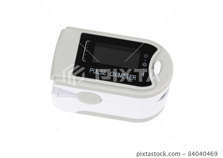 Pulse oximeter on white background.Medical diagnostic device for non-invasive measurement of capillary blood oxygen saturation level. Pulse oximeter on white background.Medical diagnostic device for non-invasive measurement of capillary blood oxygen saturation level. 84040469