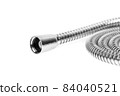 Shower hose on a white background. Silver shower hose close-up. 84040521