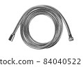 Shower hose on a white background. Silver shower hose close-up. 84040522