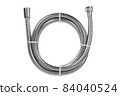 Shower hose on a white background. Silver shower hose close-up. 84040524