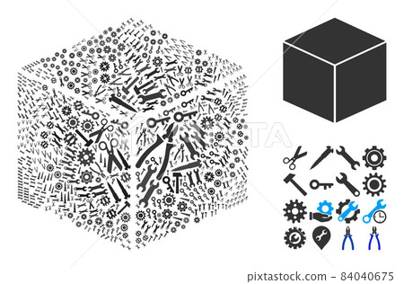 Collage Isometric Cube of Industrial Tools Collage Isometric Cube of Industrial Tools 84040675
