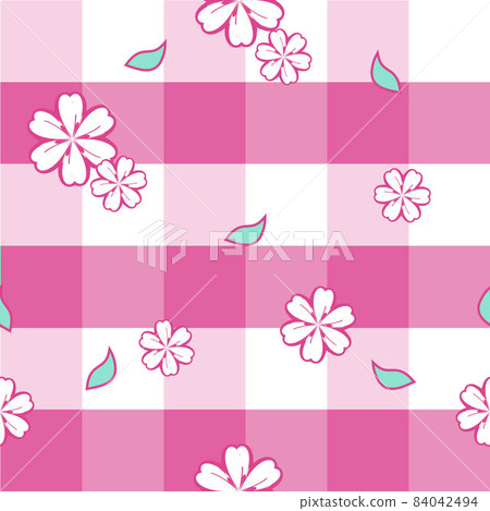white cute flower seamless in pink check pattern for fabric 84042494