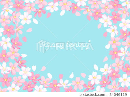 用櫻花裝飾的設計框架春天模板材料淺藍色背景 84046119