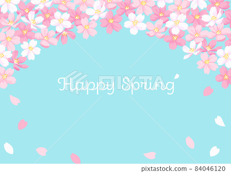 用櫻花裝飾的設計框架春天模板材料淺藍色背景 84046120