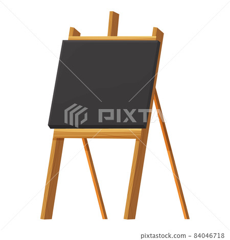 Chalkboard, blackboard on wooden easel tripod in cartoon style isolated on white background. Presentation empty frame. 84046718