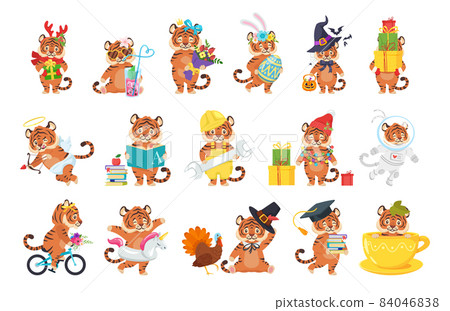 Vector cartoon style set of tiger characters 84046838