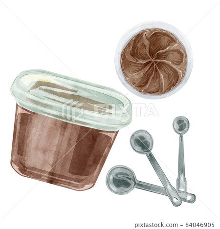 手繪水彩風格的味噌和量勺插圖 手繪水彩風格的味噌和量勺插圖 84046905