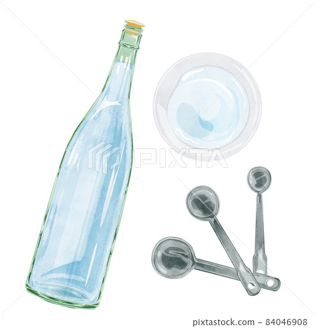 手繪水彩風格的煮酒和量勺插圖 84046908