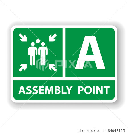 Fire assembly point sign, gathering point signboard, emergency evacuation vector for graphic design, logo, website, social media, mobile app, UI illustration 84047125