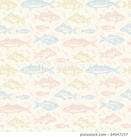 The fish pattern is colored. A variety of marine and river marine life. Seafood pattern for textiles. The fish pattern is colored. A variety of marine and river marine life. Seafood pattern for textiles. 84047257