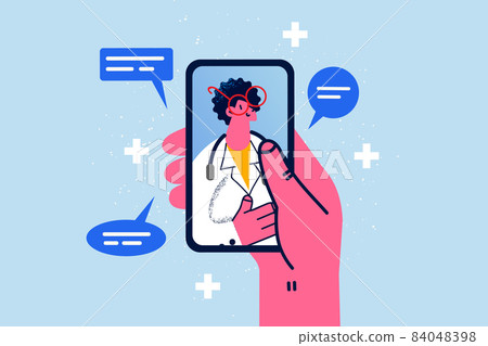 Person talk on video call with doctor  84048398