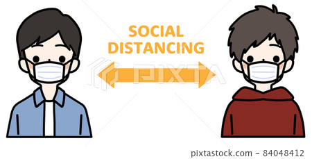 Person illustration set_Cute boy in plain clothes_Social distance Person illustration set_Cute boy in plain clothes_Social distance 84048412