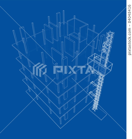 Building under construction with mast lifts Building under construction with mast lifts 84048416