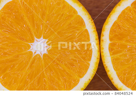 Valencia Orange Citrus Fruit Slices Flat-lay Close-up (Citrus x sinensis) Valencia Orange Citrus Fruit Slices Flat-lay Close-up (Citrus x sinensis) 84048524