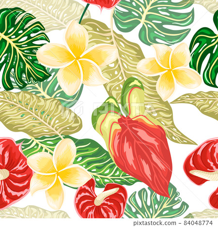 Beautiful hawaiian plumeria flowers and leaves... - Stock Illustration ...