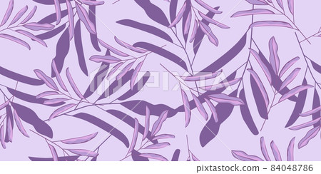 Abstract jungle leaves seamless pattern. Creative tropical wallpaper, lilac branch seamless. 84048786
