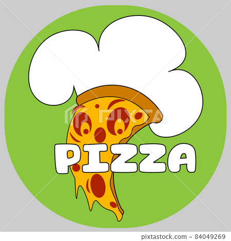 cartoon slice of pizza with eyes in a chefs cap cartoon slice of pizza with eyes in a chefs cap 84049269
