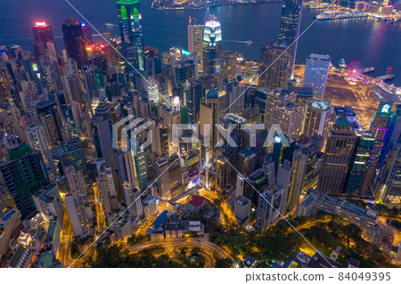 Night view from Victoria Peak in Hong Kong. Aerial shot. Night view from Victoria Peak in Hong Kong. Aerial shot. 84049395