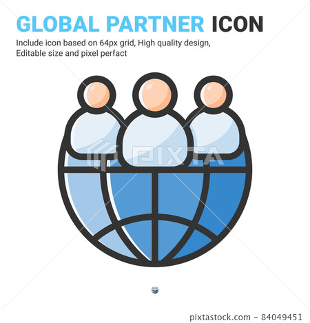 Global partner icon vector with outline color style isolated on white background. Vector illustration global economy sign symbol icon concept for business, finance, industry, company, apps and project Global partner icon vector with outline color style isolated on white background. Vector illustration global economy sign symbol icon concept for business, finance, industry, company, apps and project 84049451