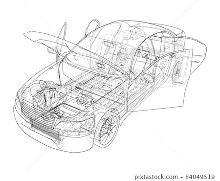 Electric Car With Chassis. 3d illustration 84049519