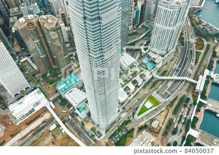 Aerial shot a cityscape with International Finance Centre on Hong Kong Island. 84050037
