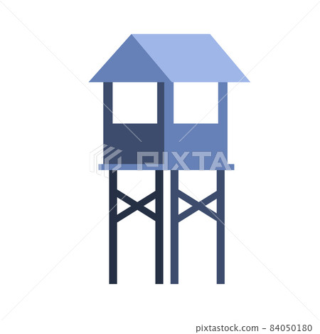 Rescue beach tower. Sea life guard tower. Beach lifeguard house. Flat wooden high hut. 84050180