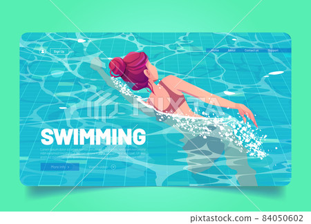 Banner of swimming with girl swims in pool Banner of swimming with girl swims in pool 84050602