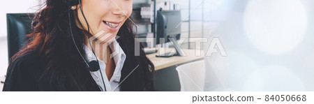 Call center or customer support agent in broaden view panorama banner 84050668