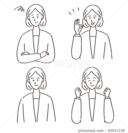 A set of different facial expressions and poses for female managers Monochrome 84052146