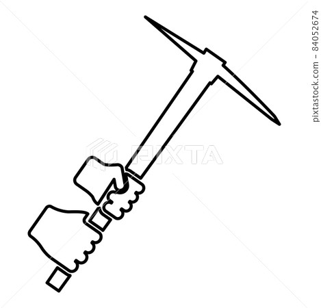 Mining pickaxe Mattock pick axe in hand contour outline icon black color vector illustration flat style image 84052674