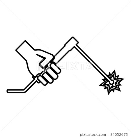 Welding machine in hand torch welder contour outline icon black color vector illustration flat style image 84052675