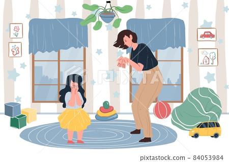 Flat cartoon mom and daughter characters in domestic quarrel,family conflict scene vector illustration concept Flat cartoon mom and daughter characters in domestic quarrel,family conflict scene vector illustration concept 84053984