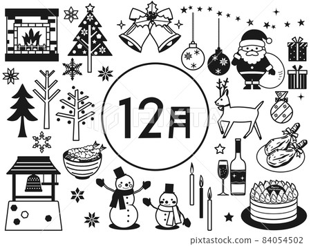 December monochrome illustration set December monochrome illustration set 84054502