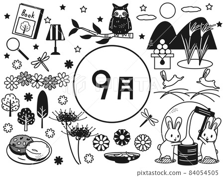 September monochrome illustration set 84054505