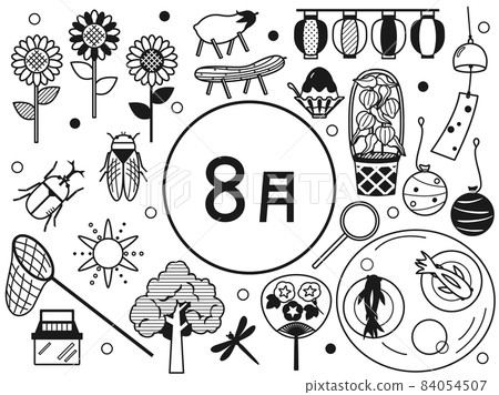 August monochrome illustration set 84054507