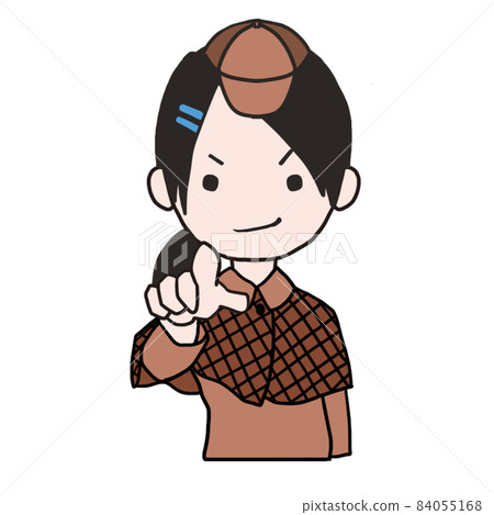 Young detective pointing his index finger (female 1) Young detective pointing his index finger (female 1) 84055168