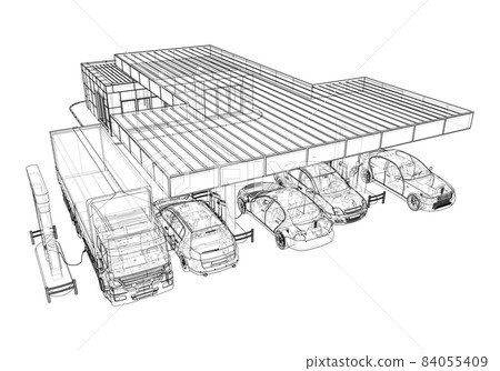 Electric Car Charging Station with Cars and Truck 84055409