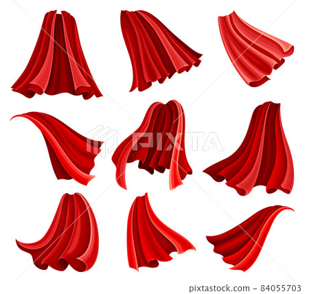 Red Cloak or Cape as Loose Silk Garment Worn Over Clothing Vector Set 84055703