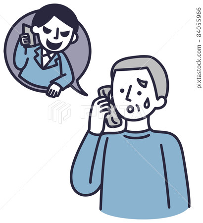 Phone fraud, oleore fraud, senior male, simple illustration 84055966