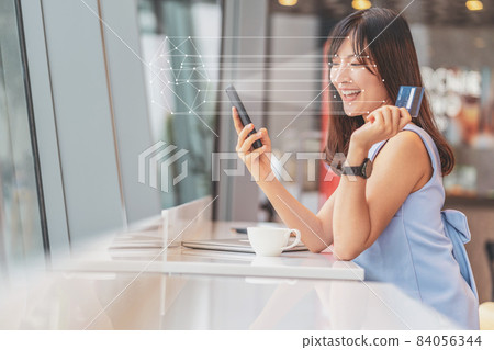 Asian woman using face recognition via smart mobile phone indoors, Biometric Verification and artificial intelligence, online shopping and payment online concept Asian woman using face recognition via smart mobile phone indoors, Biometric Verification and artificial intelligence, online shopping and payment online concept 84056344