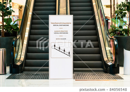 Always Practice and Social Distancing Text with thai and chinese language with the same meaning over the billboard 84056548