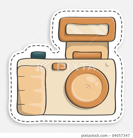 cartoon icon of doodle camera, equipment for photography and selfie. World Photography Day August 19th. Vector isolated on white background 84057347