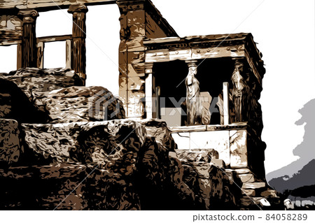 Temple Erechtheion with the famous porch of the caryatids instead of columns in the Acropolis Temple Erechtheion with the famous porch of the caryatids instead of columns in the Acropolis 84058289