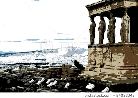 Temple Erechtheion with the famous porch of the caryatids instead of columns in the Acropolis Temple Erechtheion with the famous porch of the caryatids instead of columns in the Acropolis 84058342