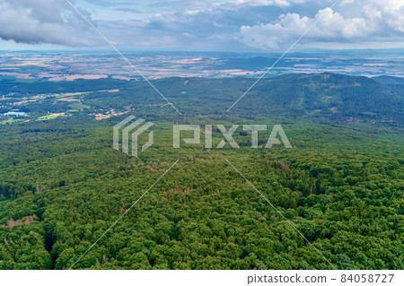 Sleza mountain landscape. Aerial view of mountains with forest. 84058727
