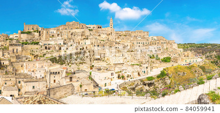 Aerial panoramic view of historical centre Sasso Caveoso of old ancient town Sassi di Matera Aerial panoramic view of historical centre Sasso Caveoso of old ancient town Sassi di Matera 84059941