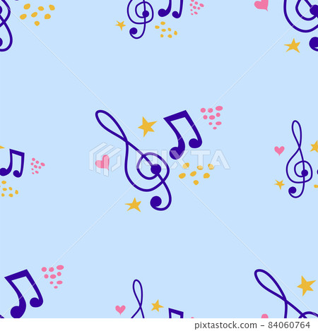 Cartoon hand drawn musical seamless pattern. Lots of symbols, objects and elements. Perfect funny background. Cartoon hand drawn musical seamless pattern. Lots of symbols, objects and elements. Perfect funny background. 84060764